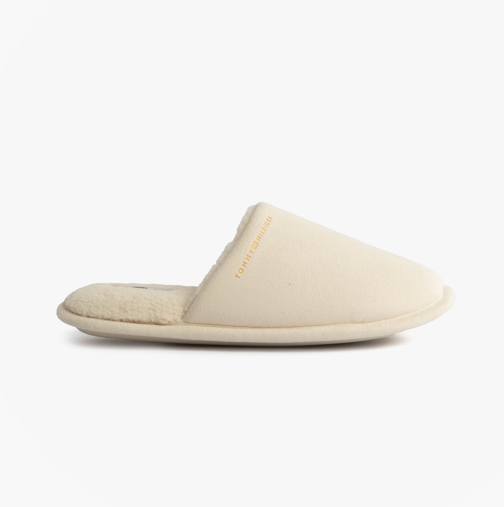 Tommy Hilfiger TH SOFT HOUSE SHOE Womens Slippers Ancient White side view showing comfort slip-on mules.