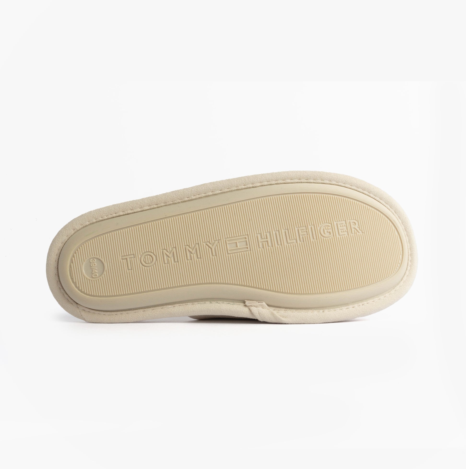 Tommy Hilfiger TH SOFT HOUSE SHOE Womens Slippers Ancient White bottom view showing sole design and brand logo.