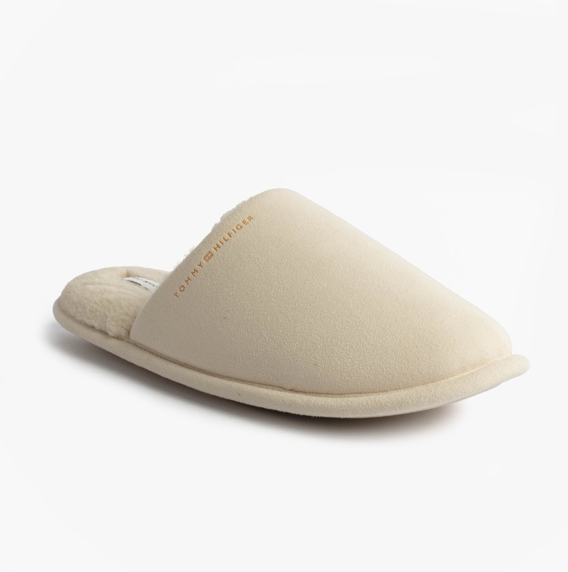 Tommy Hilfiger TH SOFT HOUSE SHOE Womens Slippers Ancient White side view showing soft textile upper and slip-on design.