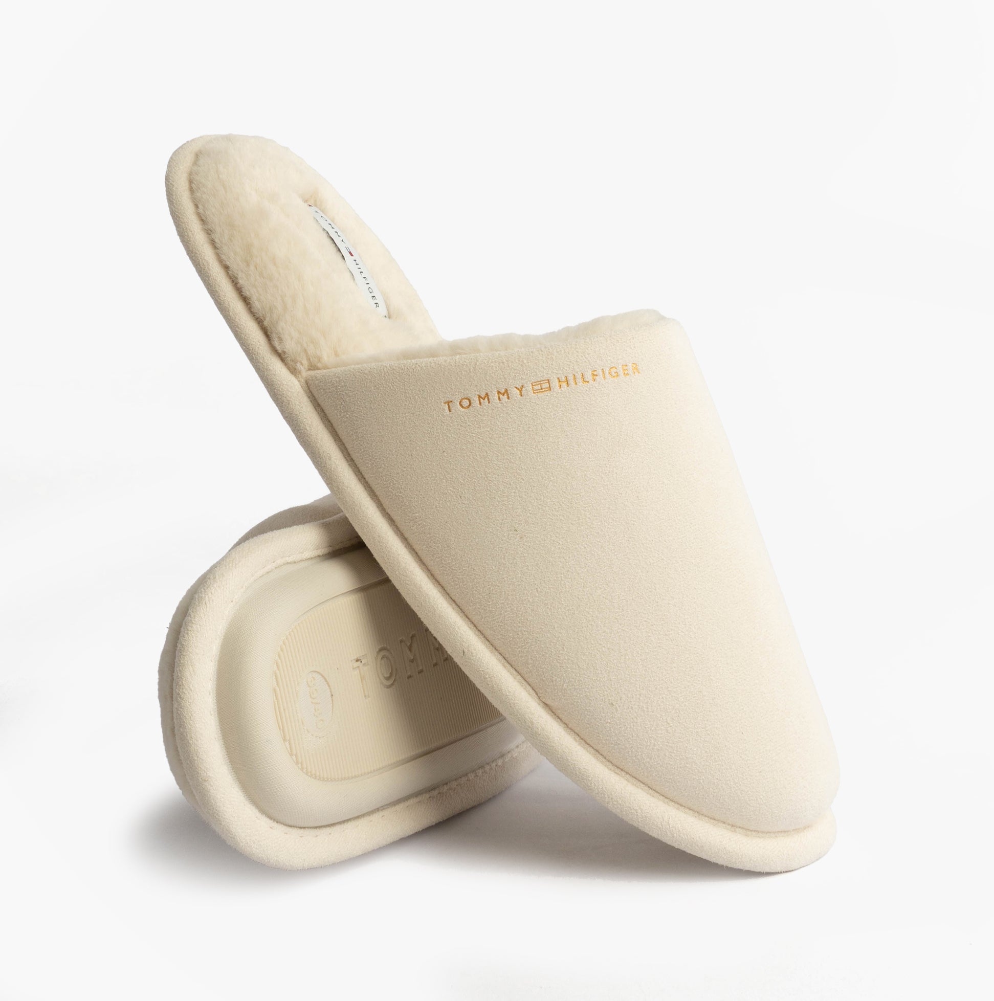 Tommy Hilfiger TH SOFT HOUSE SHOE Womens Slippers Ancient White side view showing soft textile upper and slip-on design.