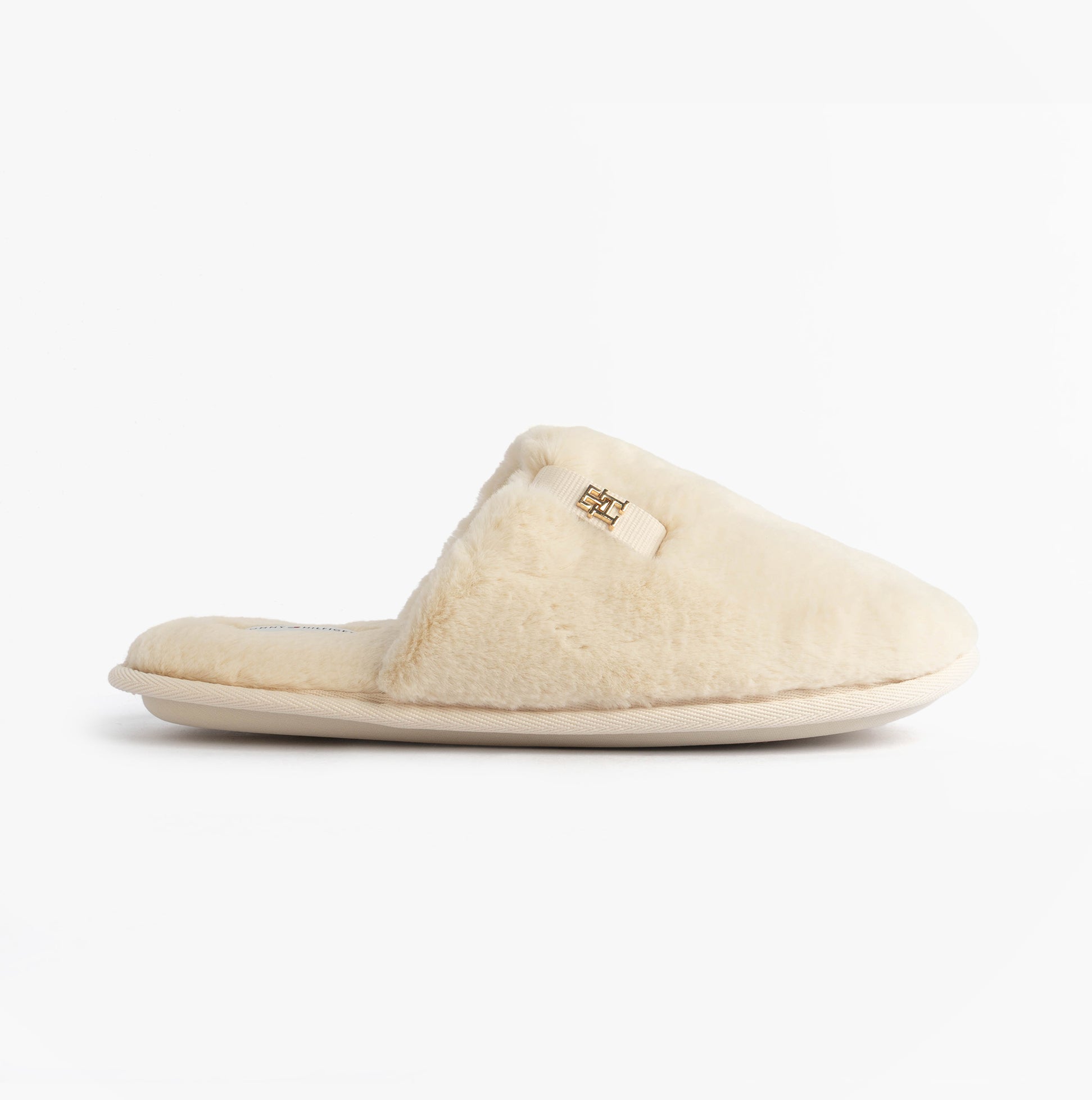 Tommy Hilfiger TH FAUX FUR HOUSE SH Womens Slippers Ancient White side view showing soft faux fur design