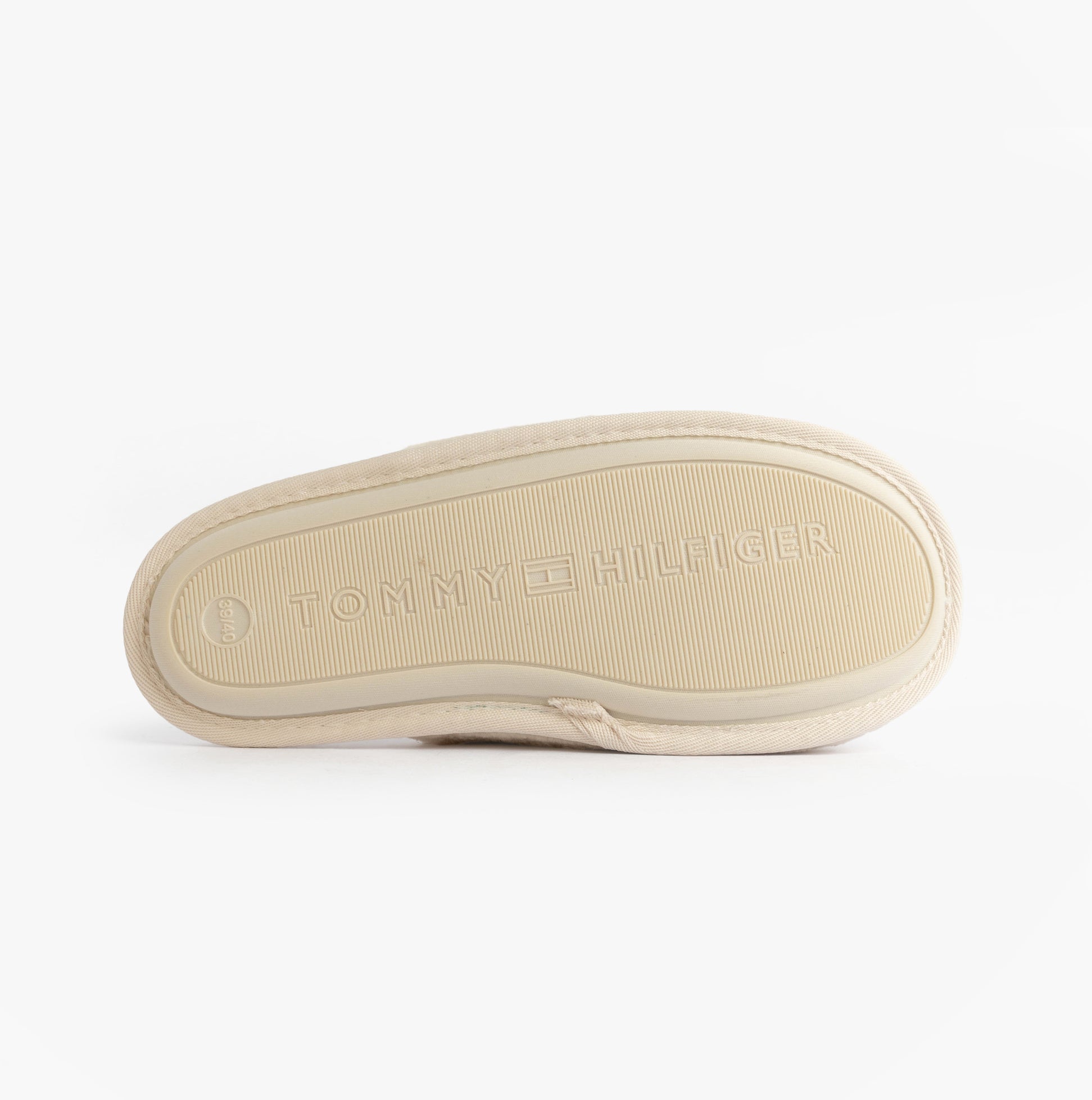 Tommy Hilfiger TH FAUX FUR HOUSE SH Womens Slippers Ancient White bottom view showing sole design