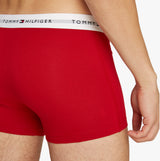 Tommy Hilfiger 3 Pack Mens Logo Waistband Trunks Multicoloured side view of red trunk showcasing logo waistband
