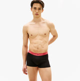 Tommy Hilfiger Mens 3 Pack Signature Repeat Logo Waistband Trunks black front view on model