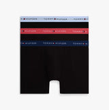 Tommy Hilfiger Mens 3 Pack Signature Logo Waistband Boxer Briefs Black front view showing three boxer briefs with logo waistbands.