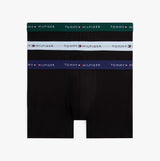Tommy Hilfiger BOXER BRIEF 3 Pack Mens Cotton Stretch Black, showcasing black boxer briefs with colored waistbands, top view.