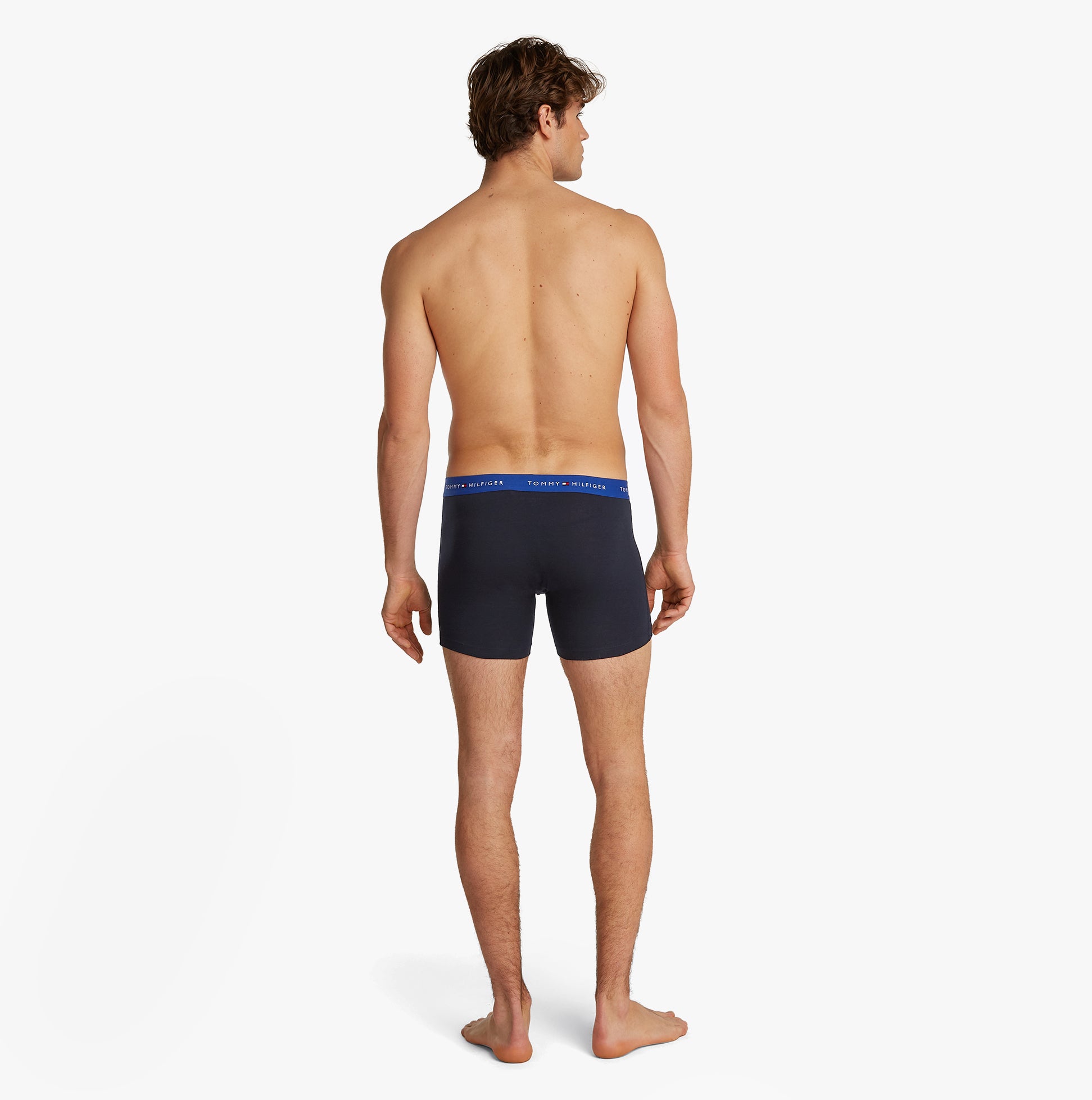 Tommy Hilfiger LOGO 3 Pack Mens Boxer Briefs Multicoloured, back view showing elasticated waistband and fit.