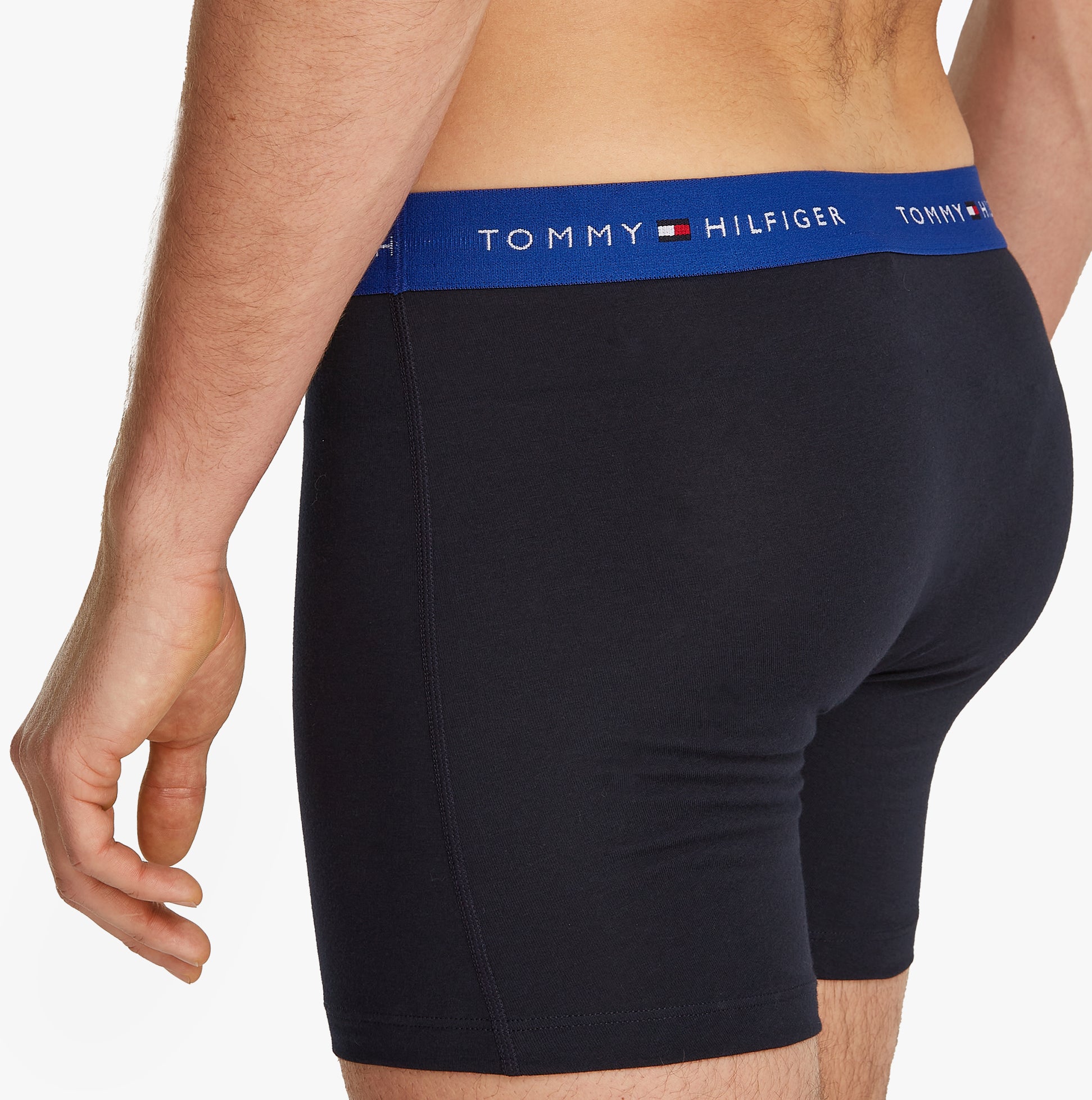 Tommy Hilfiger LOGO 3 Pack Mens Boxer Briefs Multicoloured, back view showcasing the logo elasticated waistband.