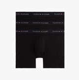 Tommy Hilfiger 3 Pack Mens BOXER BRIEF Black, front view showing three black boxer briefs with logoed waistband.