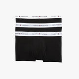 Tommy Hilfiger Mens 3 Pack Trunks Black front view showcasing three black trunks with logo waistband.