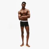 Tommy Hilfiger Mens 3 Pack Trunks Black front view model wearing black trunks, showcasing style and fit.