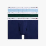 Tommy Hilfiger Mens 3 Pack Logo Waistband Boxer Briefs Multi, front view showing blue, green, and navy designs.