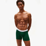 Tommy Hilfiger Mens 3 Pack Logo Waistband Boxer Briefs Multi front view model wearing green boxer briefs