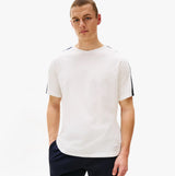 Tommy Hilfiger TH ESTABLISHED Mens T-Shirt Ecru front view featuring crew neck and logo tape on shoulders.