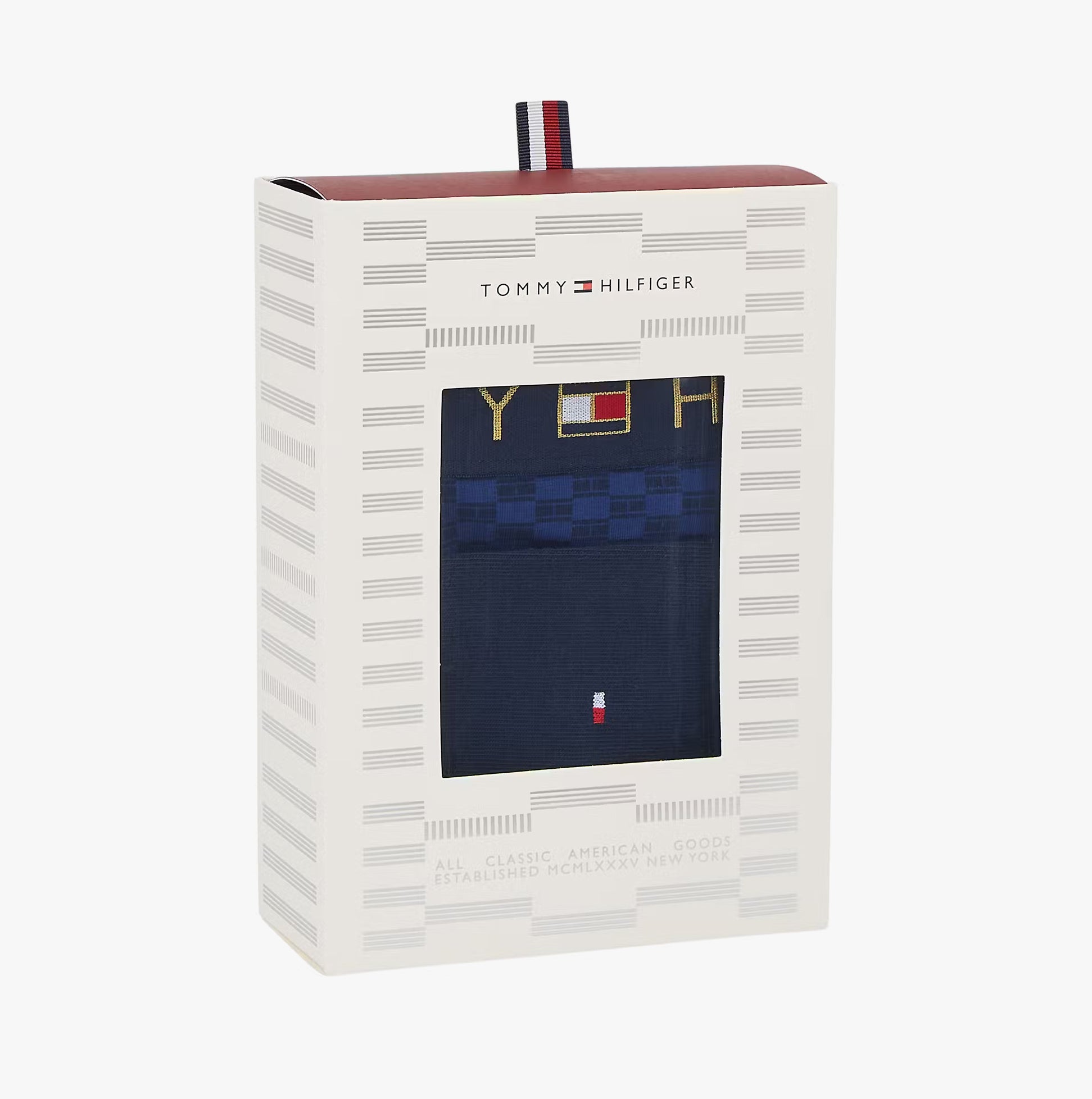 Tommy Hilfiger TRUNK PRINT & SOCK SET GOLD Mens Multicoloured gift boxed front view showcasing the product packaging.