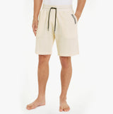 Tommy Hilfiger SHORTS Mens Calico front view, lightweight cream cotton shorts with drawstring waist and logo.