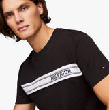 Tommy Hilfiger TEE Mens Black short sleeve t-shirt front view with logo detail.