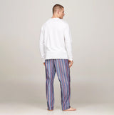 Tommy Hilfiger MONOTYPE Mens Pyjama Set White/Monotype Stripes Indigo back view showcasing long sleeve top and striped pants.