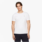 Tommy Hilfiger SIGNATURE COTTON Mens 3 Pack T Shirts Multicoloured front view of a model wearing a white t-shirt.