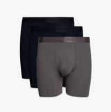 Tommy Hilfiger EVERYDAY LUXE Mens 3 -Pack Boxer Briefs Multicoloured front view showing three pairs in grey and navy.