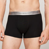Tommy Hilfiger SIGNATURE COTTON Mens 3 Pack Trunks Black front view showcasing the elasticated waist and stretch cotton fabric.