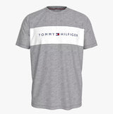 Tommy Hilfiger T-SHIRT BLO LOG Mens Light Grey Heather front view featuring crew neck and colour-blocked panel.