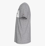Tommy Hilfiger T-SHIRT BLO LOG Mens Light Grey Heather side view showcasing crew neck and colour-blocked panel.
