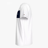 Tommy Hilfiger T-SHIRT BLO LOG Mens White side view featuring crew neck and colour-blocked panel.