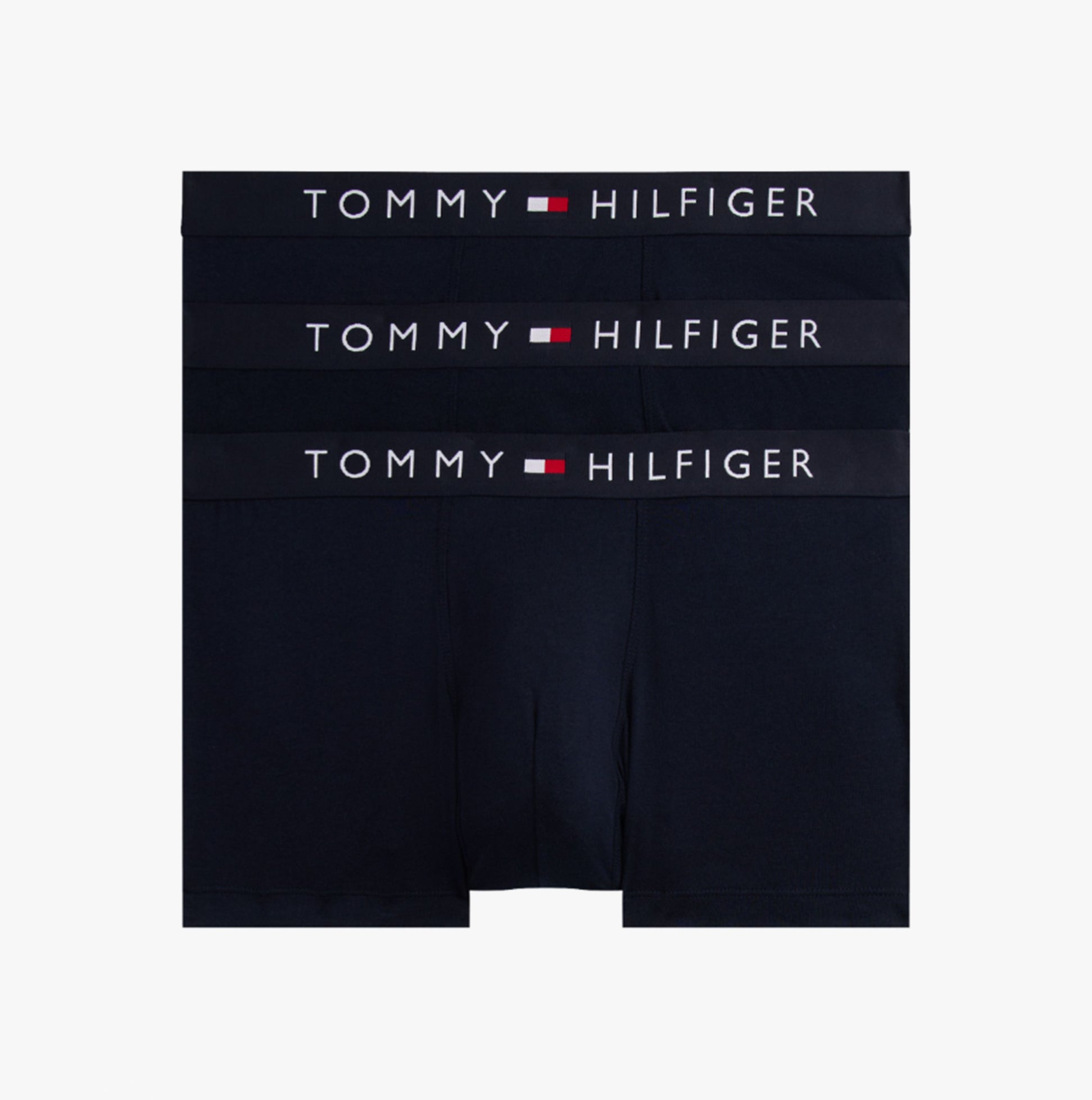 Tommy Hilfiger BOXER BRIEF 3 Pack Mens Cotton Stretch Navy front view showing three navy boxer briefs stacked.