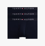Tommy Hilfiger BOXER BRIEF 3 Pack Mens Cotton Stretch Navy front view showing three navy boxer briefs stacked.