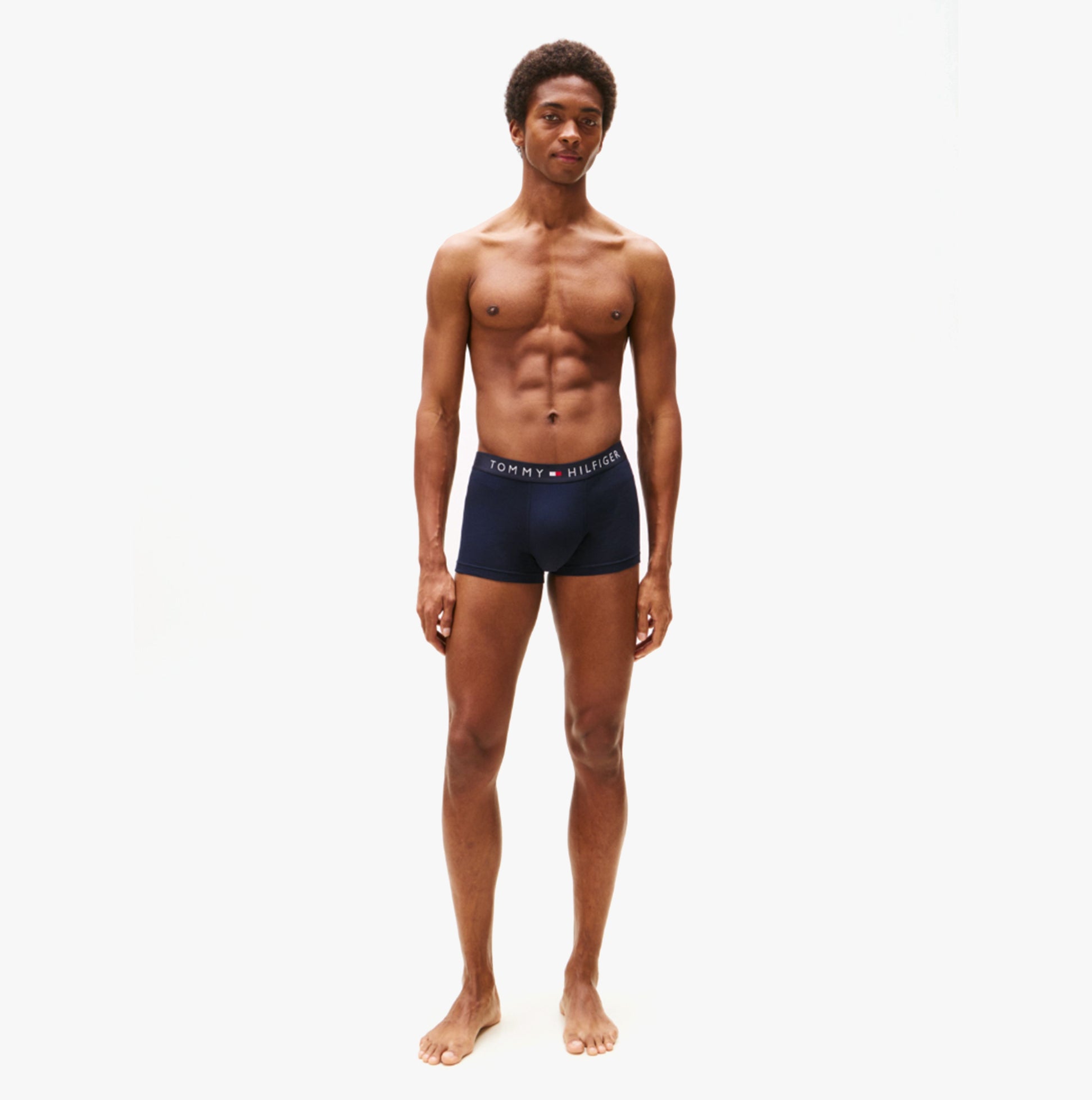 Tommy Hilfiger BOXER BRIEF 3 Pack Mens Cotton Stretch Navy front view on model showcasing comfort and fit.
