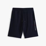Tommy Hilfiger Mens TH Original Logo Terry Lounge Shorts Navy front view showcasing pockets and logo detail.