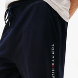 Tommy Hilfiger Mens TH Original Logo Terry Lounge Shorts Navy side view showing logo detail and relaxed fit on model