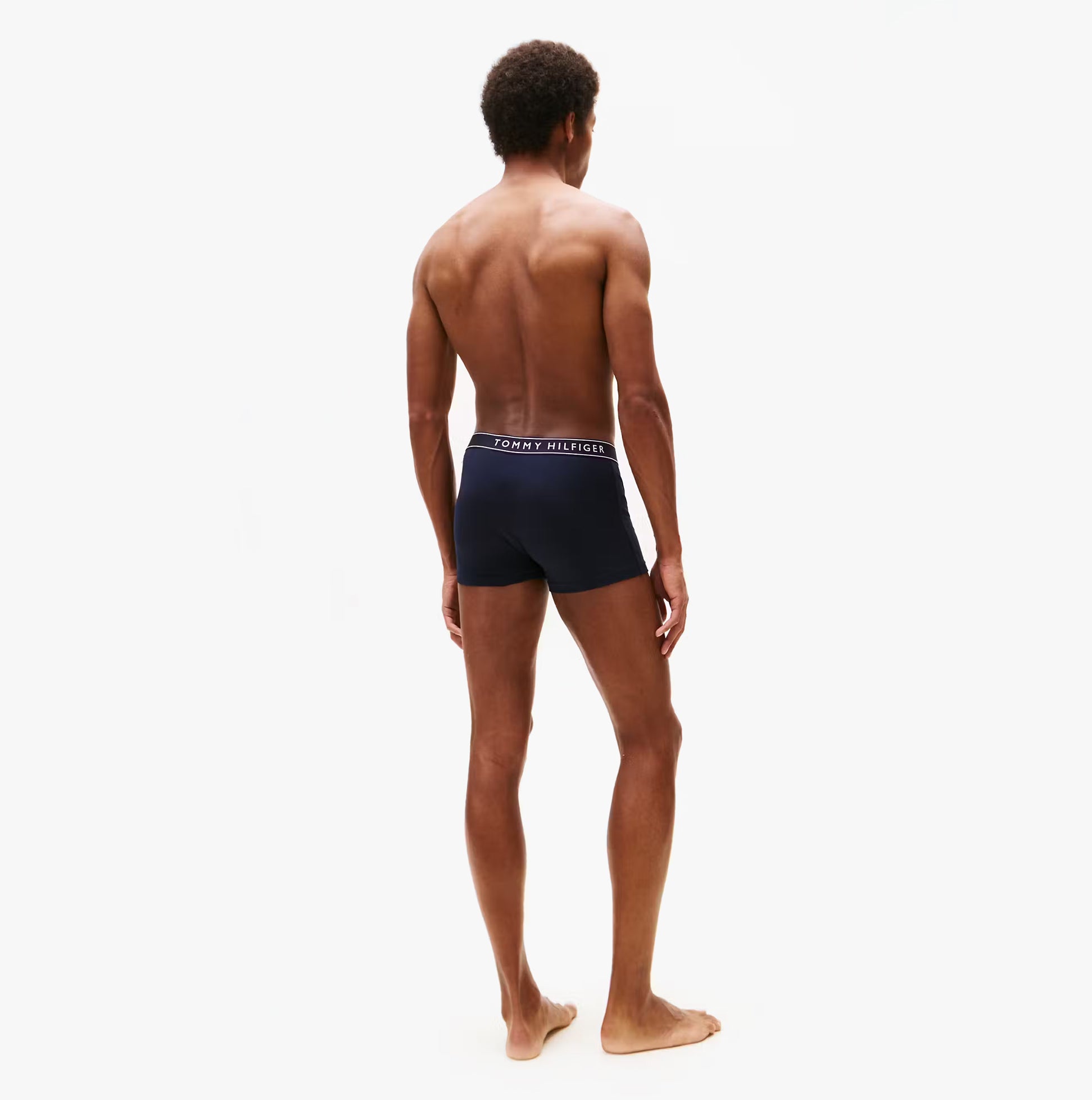 Tommy Hilfiger Mens 3 Pack Logo Waistband Trunks Multi, back view showing waistband and fit on model.