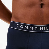 Tommy Hilfiger Mens 3 Pack Logo Waistband Trunks Multi detail view of waistband with logo on navy trunks