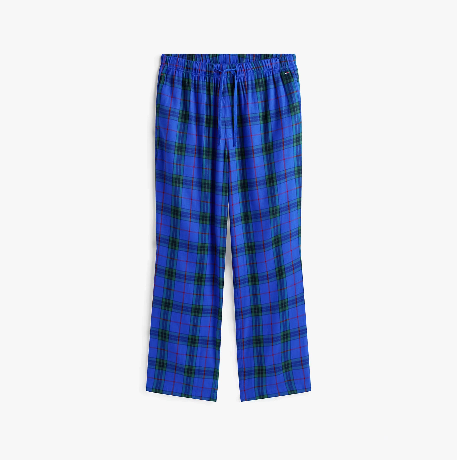 Tommy Hilfiger FLANNEL Pyjama Set With SLIPPERS Mens Blue Tartan front view of blue tartan trousers