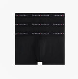 Tommy Hilfiger Mens 3 Pack Signature Microfibre Trunks Black front view showcasing three trunks with signature waistband.