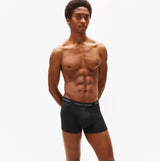 Tommy Hilfiger Mens 3 Pack Signature Microfibre Trunks Black front view on model showcasing fit and style.