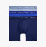 Tommy Hilfiger Mens Signature Microfibre 3 Pack Boxer Briefs Blue Multi front view showing three colors and logo waistbands.