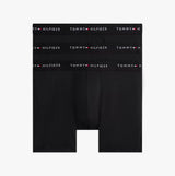 Tommy Hilfiger Mens Signature Microfibre 3 Pack Boxer Briefs Black top view of multiple boxer briefs showing signature logo waistband