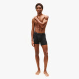 Tommy Hilfiger Mens Signature Microfibre 3 Pack Boxer Briefs Black front view on model, showcasing soft material and comfortable fit.