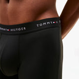 Tommy Hilfiger Mens Signature Microfibre 3 Pack Boxer Briefs Black close-up view showing waistband details.