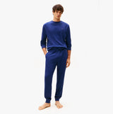 Tommy Hilfiger LS WAFFLE TOP Mens Loungewear Preppy Navy front view on model, showcasing relaxed fit and comfortable design.