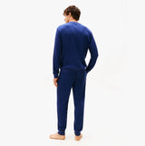 Tommy Hilfiger LS WAFFLE TOP Mens Loungewear Preppy Navy back view of model wearing navy set