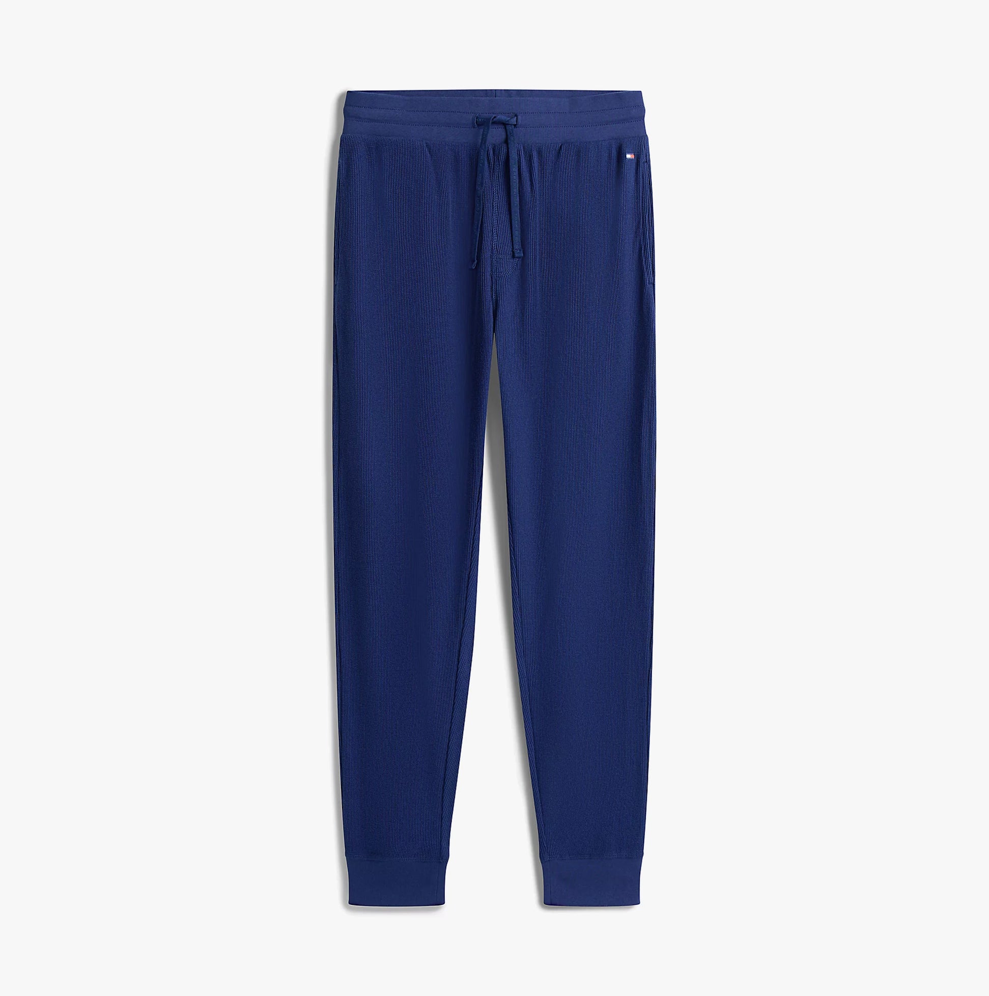 Tommy Hilfiger WAFFLE PANT Mens Cuffed Joggers Navy front view, made of 100% cotton, regular fit.