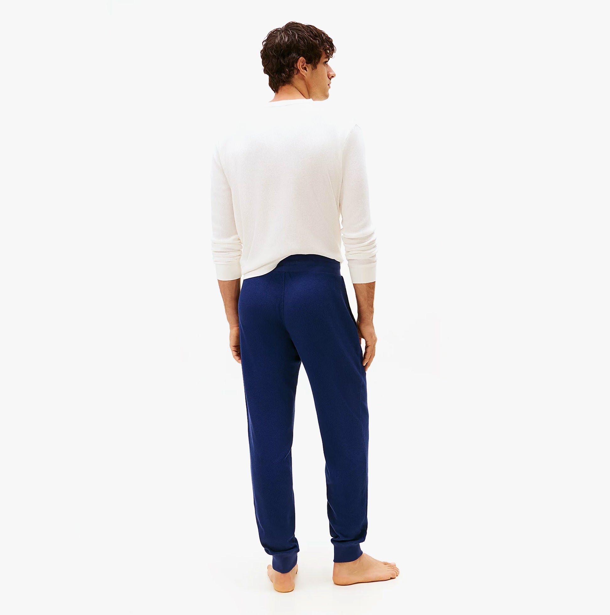 Tommy Hilfiger WAFFLE PANT Mens Cuffed Joggers Navy rear view showcasing design and fit