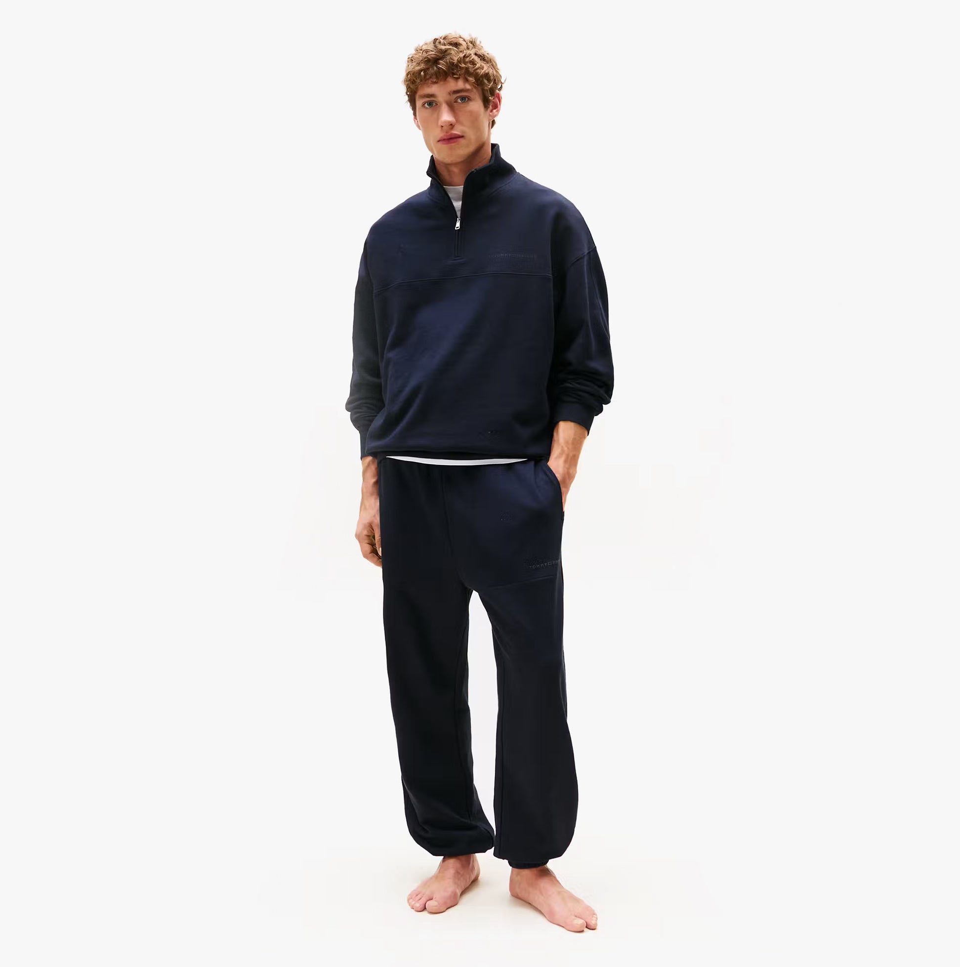 Tommy Hilfiger HALF ZIP Mens Sweatshirts Desert Sky front view, showing relaxed fit and soft cotton blend material.