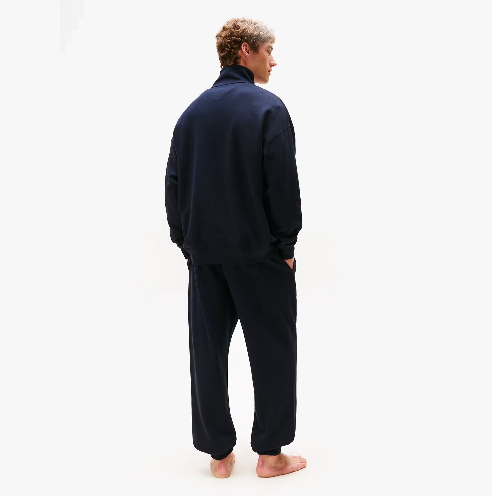 Tommy Hilfiger HALF ZIP Mens Sweatshirts Desert Sky back view, made of cotton and modal, features a regular fit.