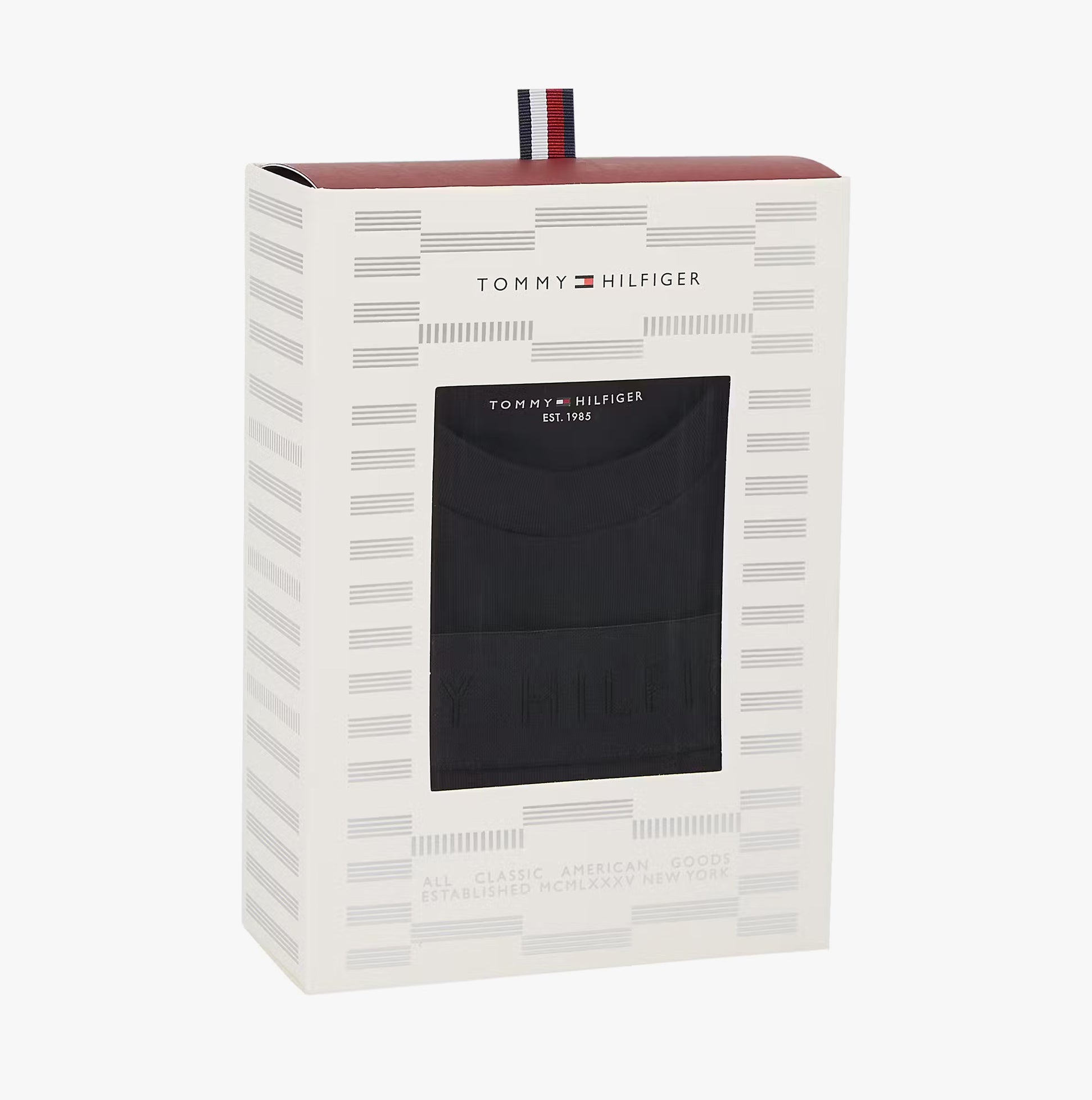 Tommy Hilfiger Mens Boxer Briefs & T-Shirt Black gift boxed packaging front view.