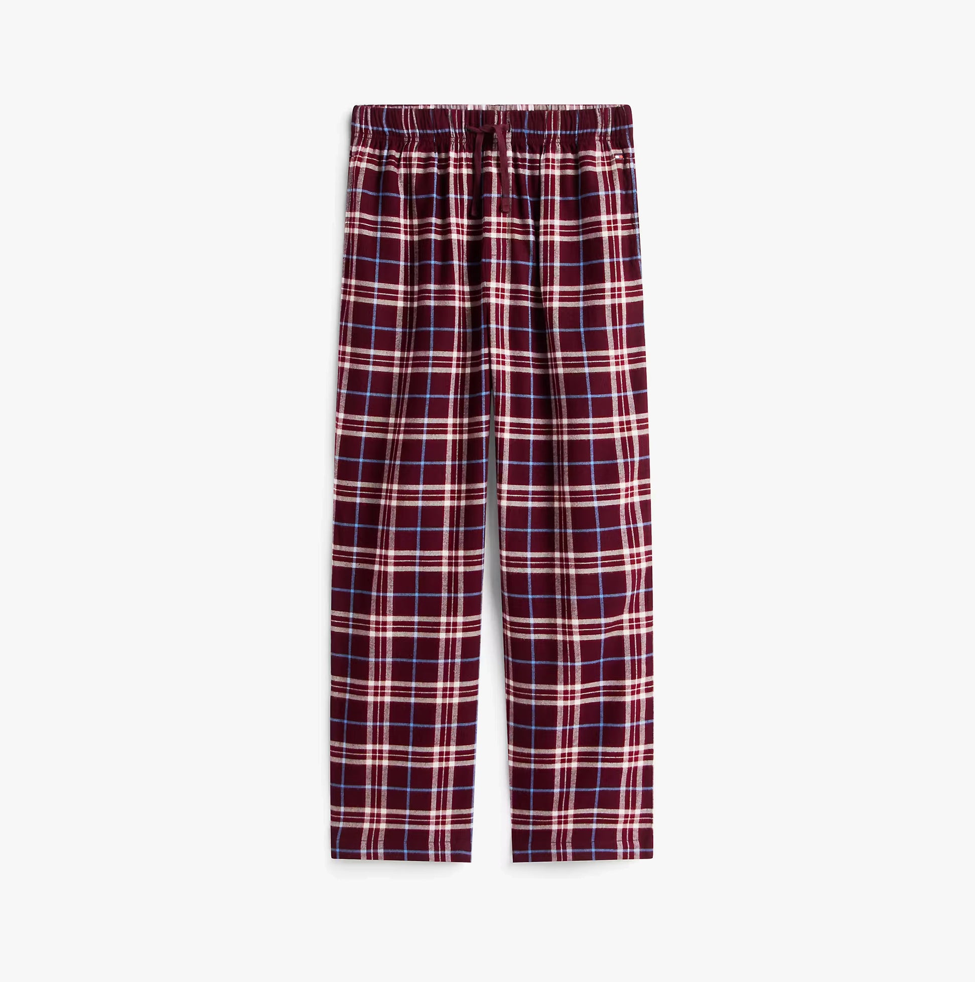 Tommy Hilfiger RELAXED FLANNEL PJ Mens Set Tartan Reiker Burgundy, front view of pants, plaid pattern.